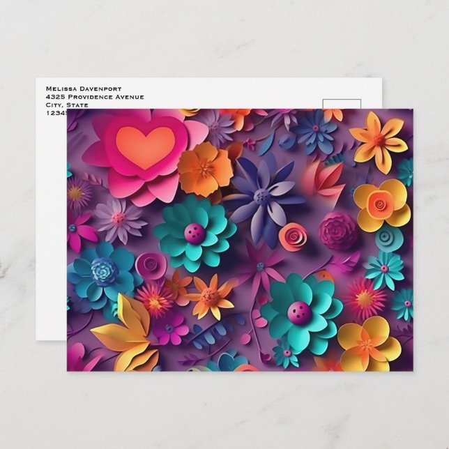 Carte Postale Motif de fleurs printanières colorées (Devant / Derrière)