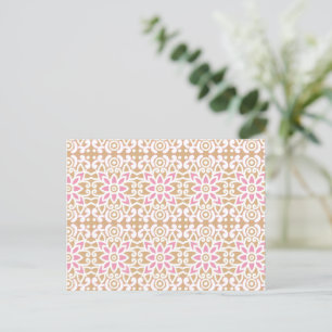 Carte Postale motif de fleurs rose et blanche sur un dos brun