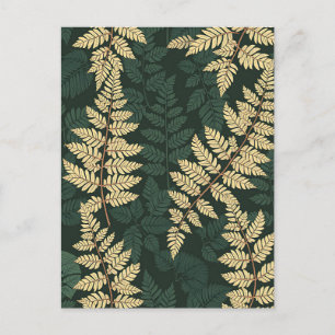 Carte Postale Motif de forêt de fougères d'or émeraude