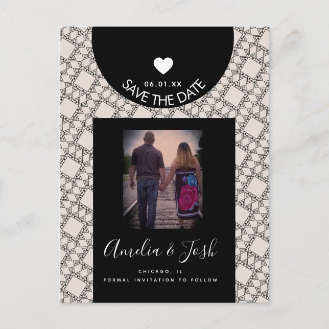 Carte Postale Motif de formes noires modernes Enregistrer la dat (Devant)