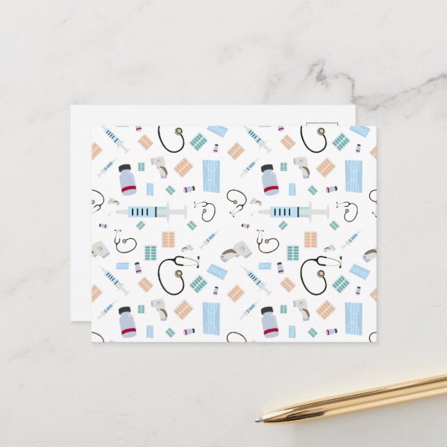 Carte Postale Motif de fournitures médicales pour médecins de so (Devant/Arrière en situation)