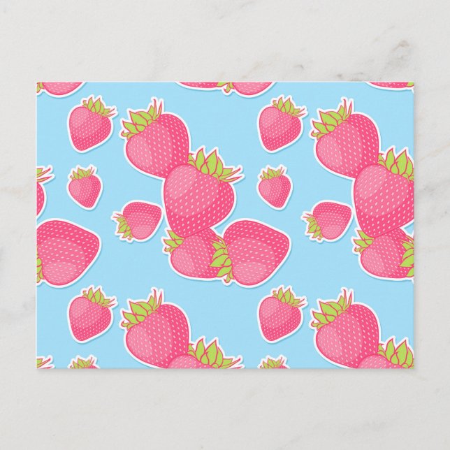 Carte Postale Motif de fraise Whimsical en bleu (Devant)