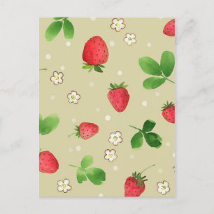 Carte Postale Motif de fraises d'aquarelle