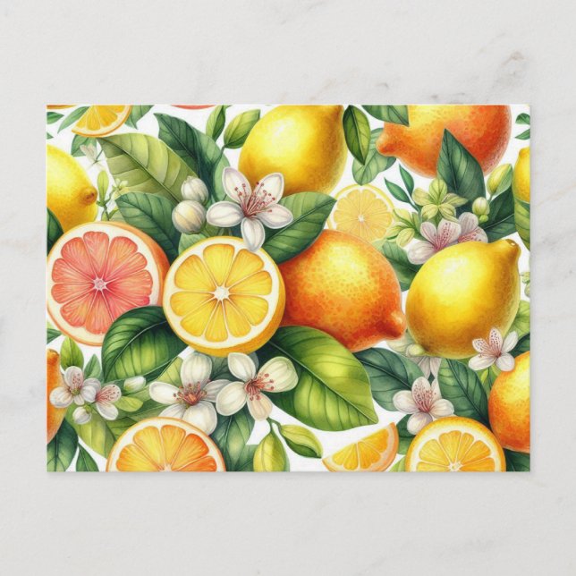 Carte Postale Motif de fruits d'agrumes à l'aquarelle (Devant)