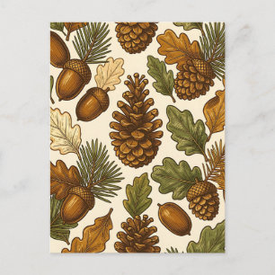 Carte Postale Motif de Gland de Chêne et de Cône de Pin d'Automn