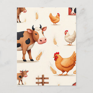 Carte Postale Motif de grange d'animaux de ferme mignons