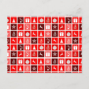 Carte Postale Motif de grille de Noël rouge moderne minimaliste