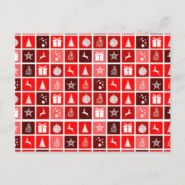 Carte Postale Motif de grille de Noël rouge moderne minimaliste (Devant)