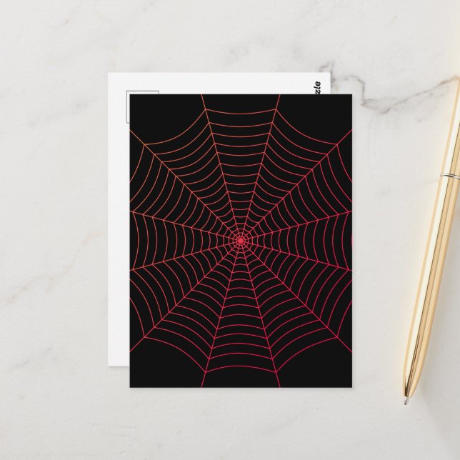 Carte Postale Motif de Halloween toile d'araignée noir rouge (Devant/Arrière en situation)