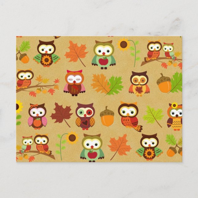 Carte Postale Motif de hibou d'automne (Devant)