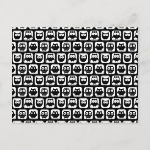Carte Postale Motif de hibou en noir et blanc