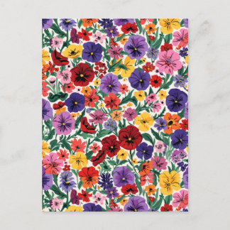 Carte Postale Motif de jardin floral de pensées printanières lum