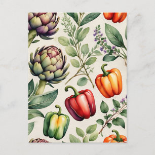 Carte Postale Motif de jardin potager à l'aquarelle