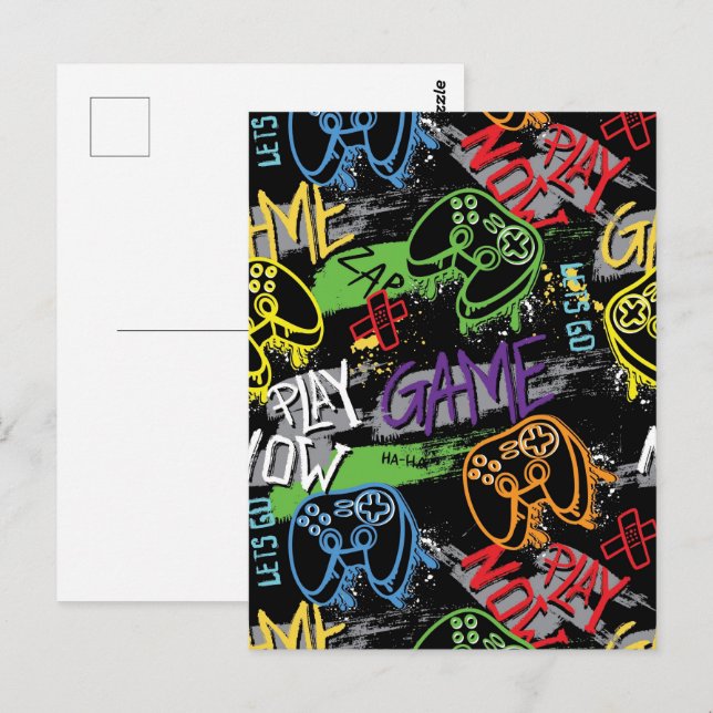 Carte Postale Motif de jeu graffiti néon (Devant / Derrière)