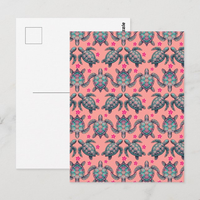 Carte Postale Motif de la tortue de mer (Devant / Derrière)