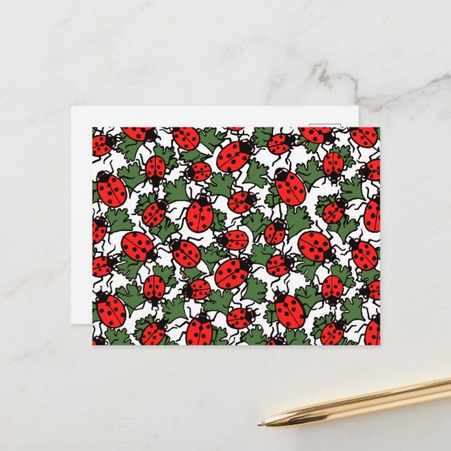 Carte Postale Motif de Ladybug Art nouveau (Devant/Arrière en situation)