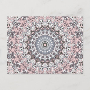Carte Postale Motif de mandala rose gris et blanc