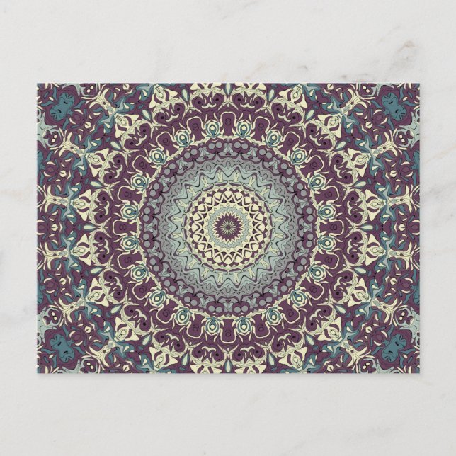 Carte Postale Motif de mandala violet sarcelle et crème (Devant)