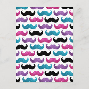 Carte Postale Motif de moustache d'argent coloré (parties scinti