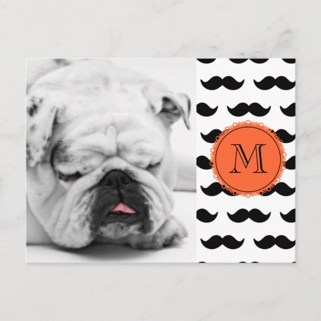Carte Postale Motif de moustache noire, Monogramme de corail (Devant)