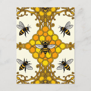 Carte Postale Motif de nid d'abeille en or