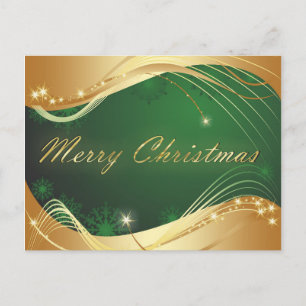 Carte Postale Motif de Noël doré avec fond vert