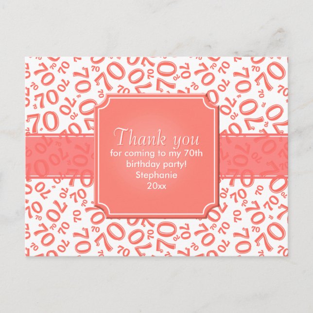 Carte Postale Motif de numéro d'anniversaire 70 Corail/Blanc (Devant)