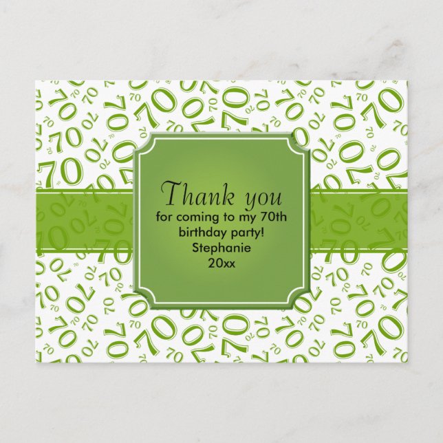 Carte Postale Motif de numéro pour 70e anniversaire Vert/Blanc (Devant)