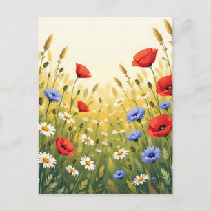 Carte Postale Motif de pavot de prairie de fleurs sauvages
