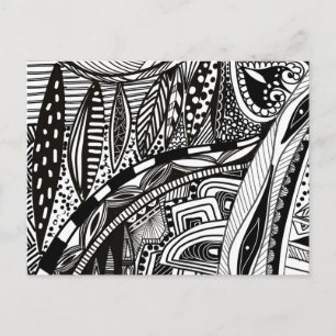 Carte Postale Motif de paysage à doodle zen tendance noir blanc