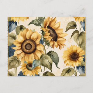 Carte Postale Motif de peinture à l'aquarelle de tournesol jaune