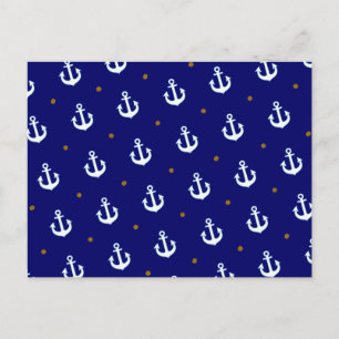 Carte Postale motif de petites ancres blanches