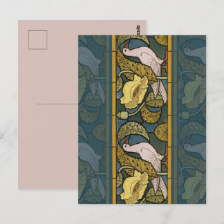 Carte Postale Motif de pigeon de poisson Art nouveau antique Ver