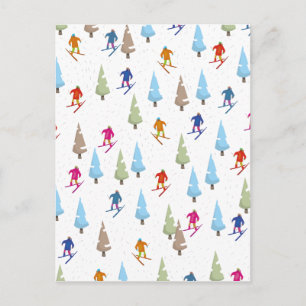 Carte Postale Motif de piste de ski de dessin animé mignon
