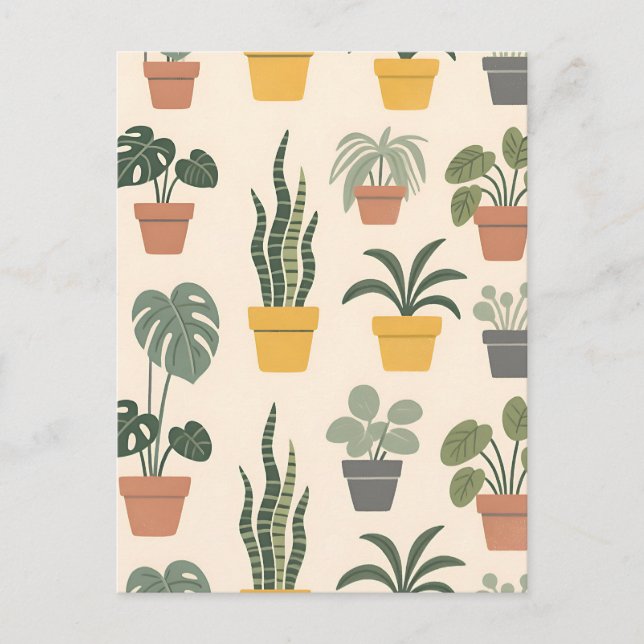 Carte Postale Motif de plantes d'intérieur en pot (Devant)
