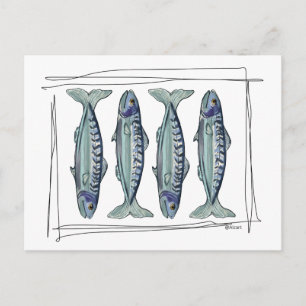 Carte Postale Motif de poisson de mer bleu côtier sans couture