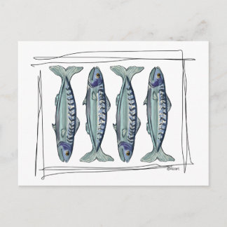 Carte Postale Motif de poisson de mer bleu côtier sans couture