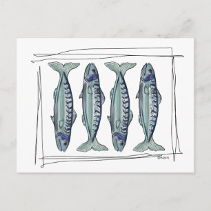 Carte Postale Motif de poisson sans couture de maquereau bleu cô