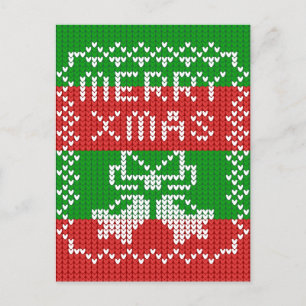 Carte Postale Motif de pull moche avec grelots Joyeux Noël laine