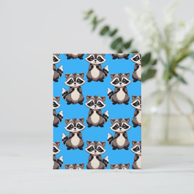 Carte Postale Motif de Raton Laveur Bleu  (Debout devant)