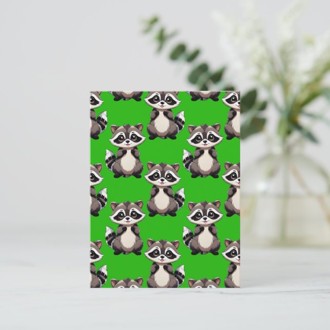 Carte Postale Motif de Raton Laveur Vert  (Debout devant)
