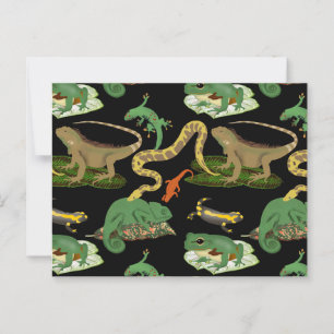 Carte Postale Motif de reptiles, lézards et amphibiens
