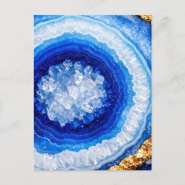 Carte Postale Motif de résine de géode d'or bleu (Devant)
