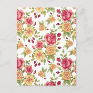 Carte Postale Motif de roses rouges et jaunes et de boutons de r
