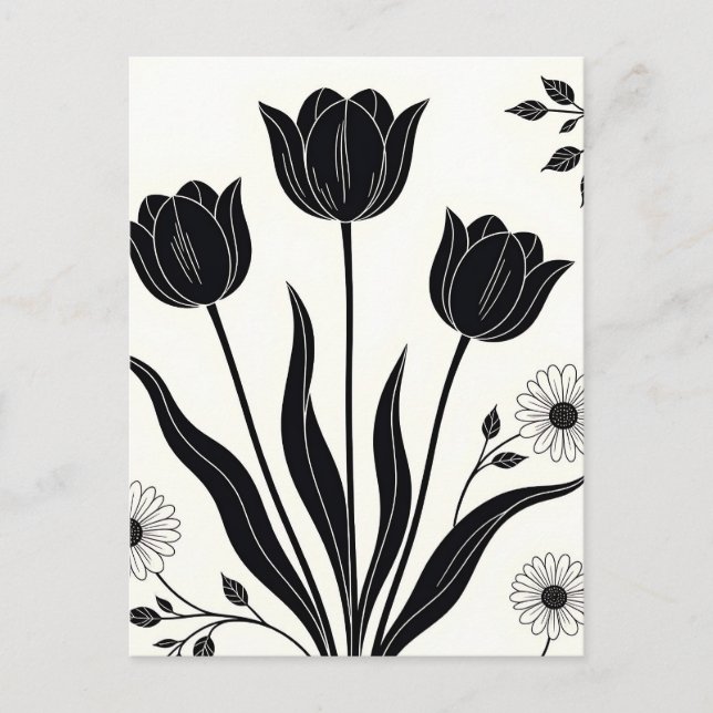Carte Postale Motif de silhouette de tulipe noire (Devant)