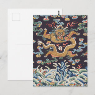 Carte Postale Motif de soie orientale Dragon chinois vintage