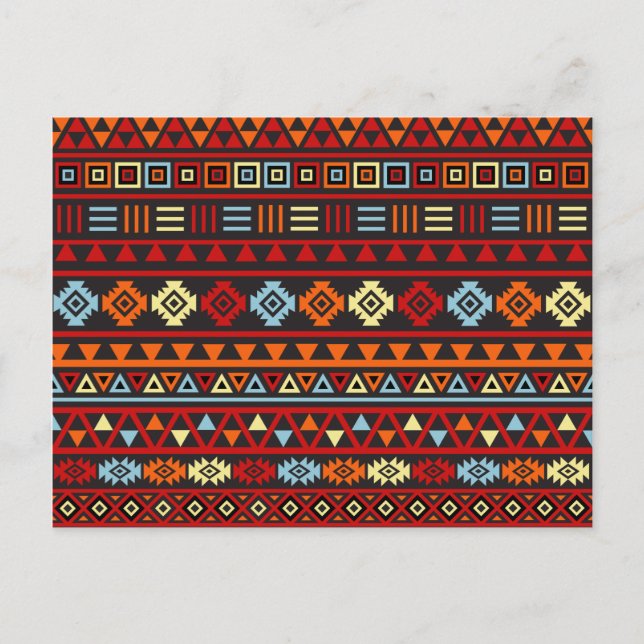 Carte Postale Motif de style aztèque - Bleu jaune orange rouge e (Devant)
