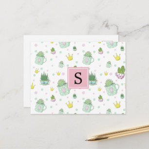 Carte Postale Motif De Succulents, Motif De Cactus, Monogramme
