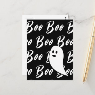 Carte Postale Motif de texte fantôme Halloween noir et blanc boo