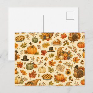 Carte Postale Motif de Thanksgiving à l'aquarelle 